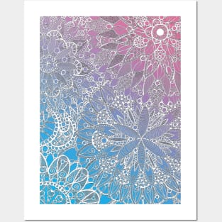 Blue and Pink Mandala Pattern Posters and Art